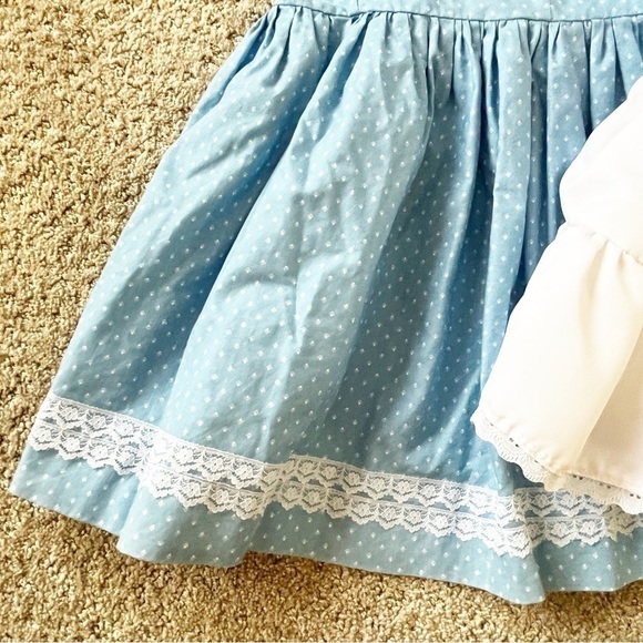 Vintage Handmade Girls Dusty Blue Prairie Ruffle Dress Sz 6? Lace White Slip - Picture 4 of 12